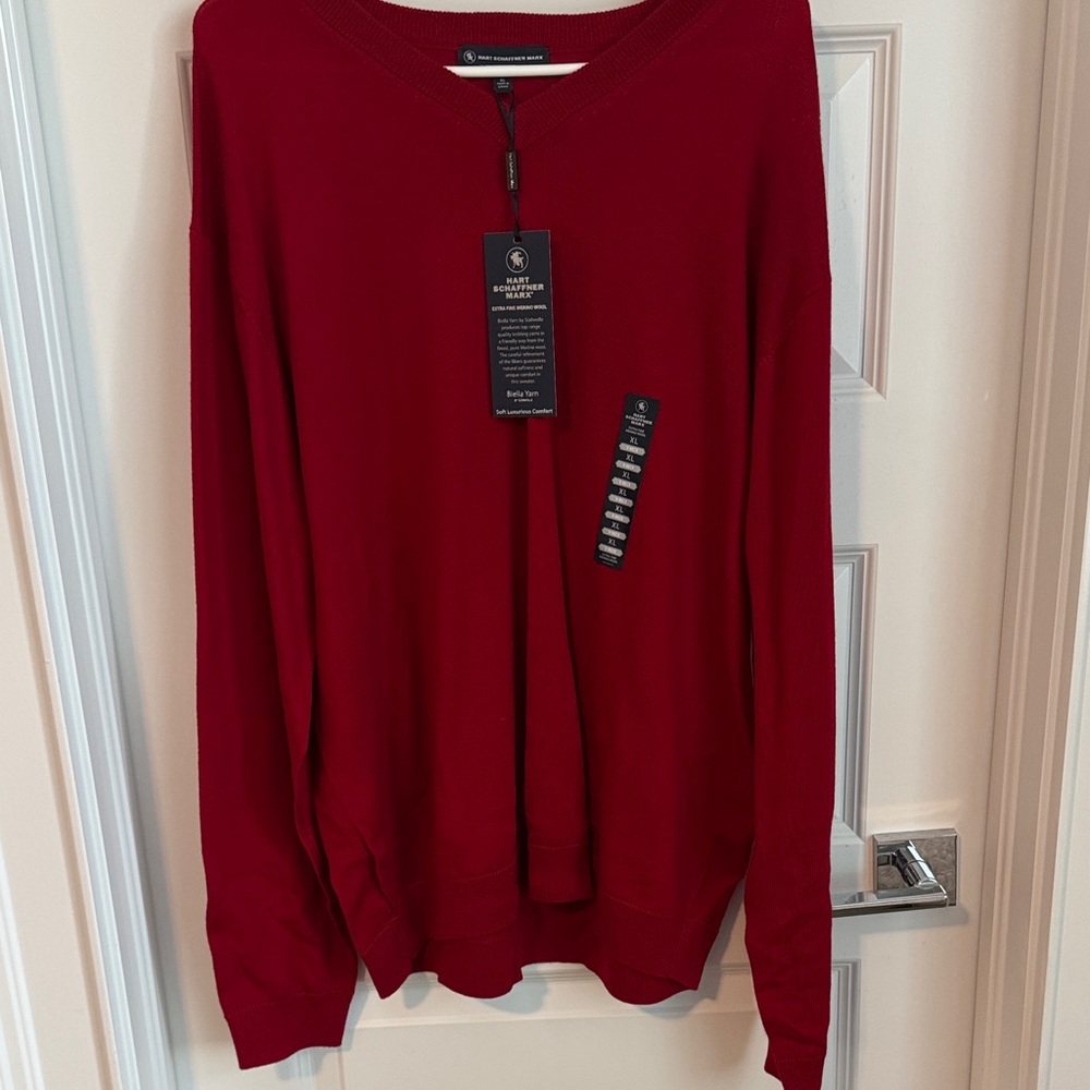 Hart Schaffner Marx V-Neck Red Sweater, NWT, Mens XL